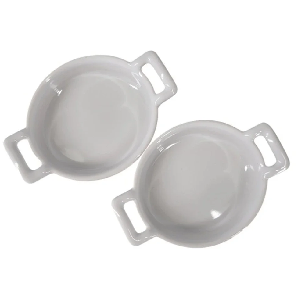 Set of 2 White Ceramic Ramekins SMO Design France Mini Baking Dishes‎
